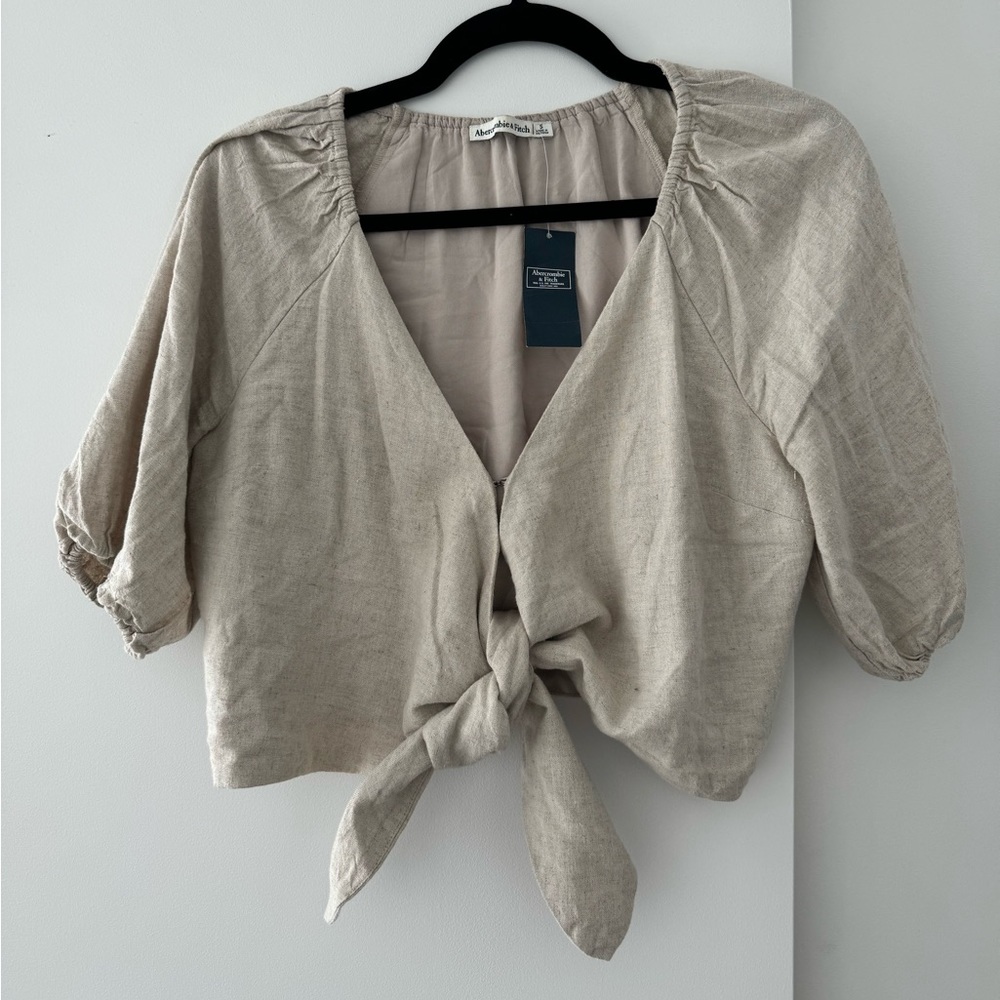 Abercrombie linen tie crop top, women’s small